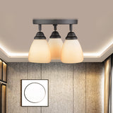 White Glass Countryside Semi Flush Ceiling Light With 3 Lights For Bedroom