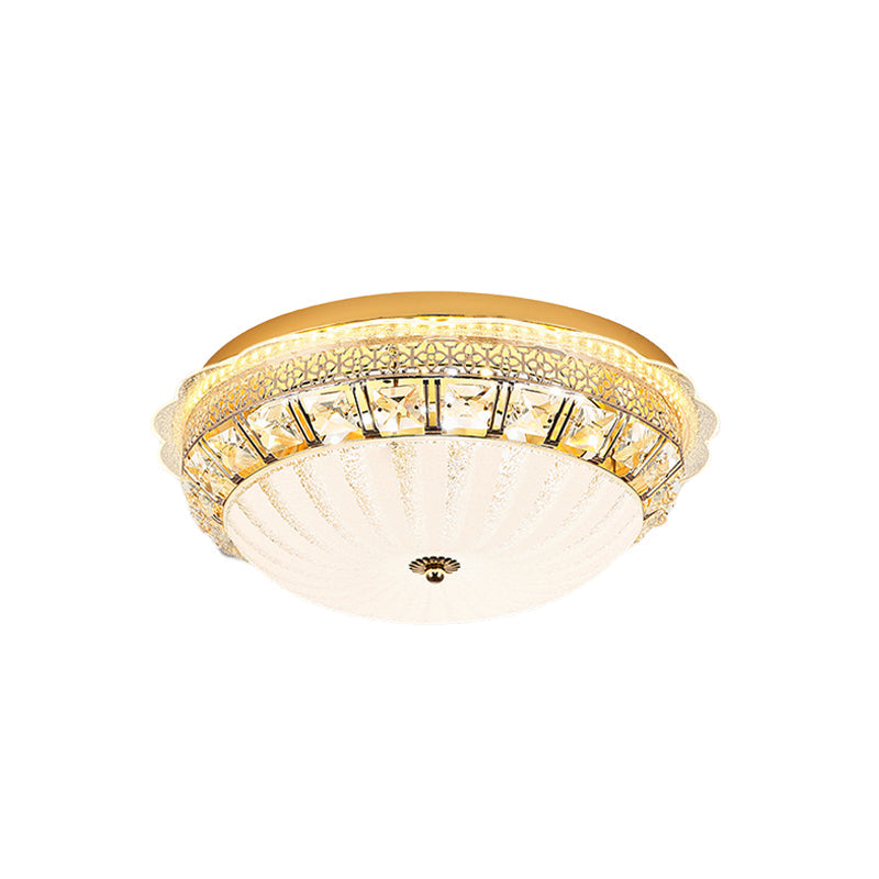 Ivory Glass Gold Ceiling Dome Led Flush Mount With Crystal Accent