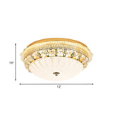 Ivory Glass Gold Ceiling Dome Led Flush Mount With Crystal Accent