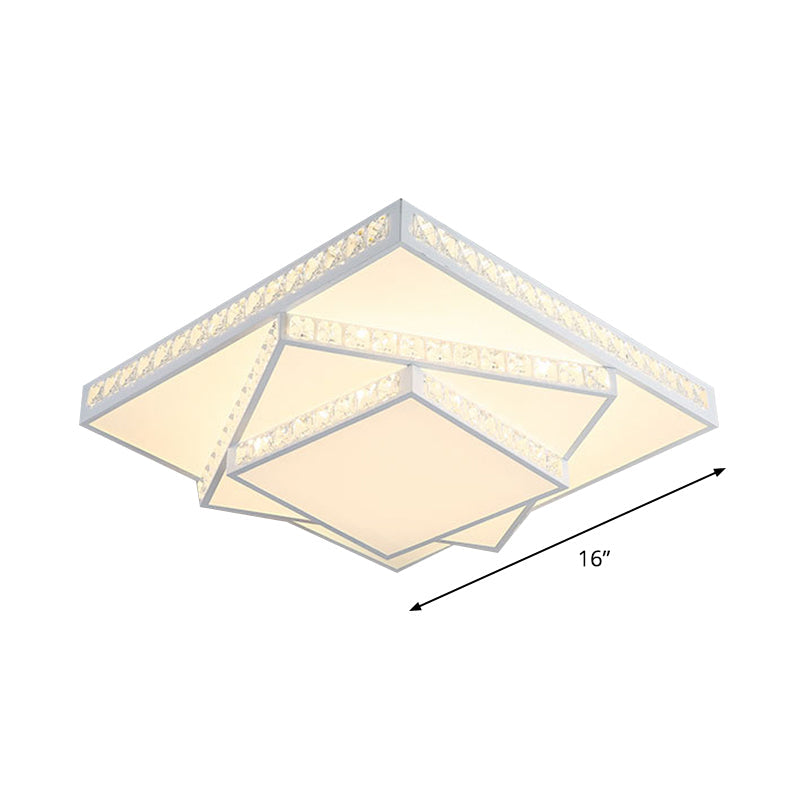 Modern Crystal Led Ceiling Lamp: Rectangle/Square Stylish Flush Mount For Bedroom White