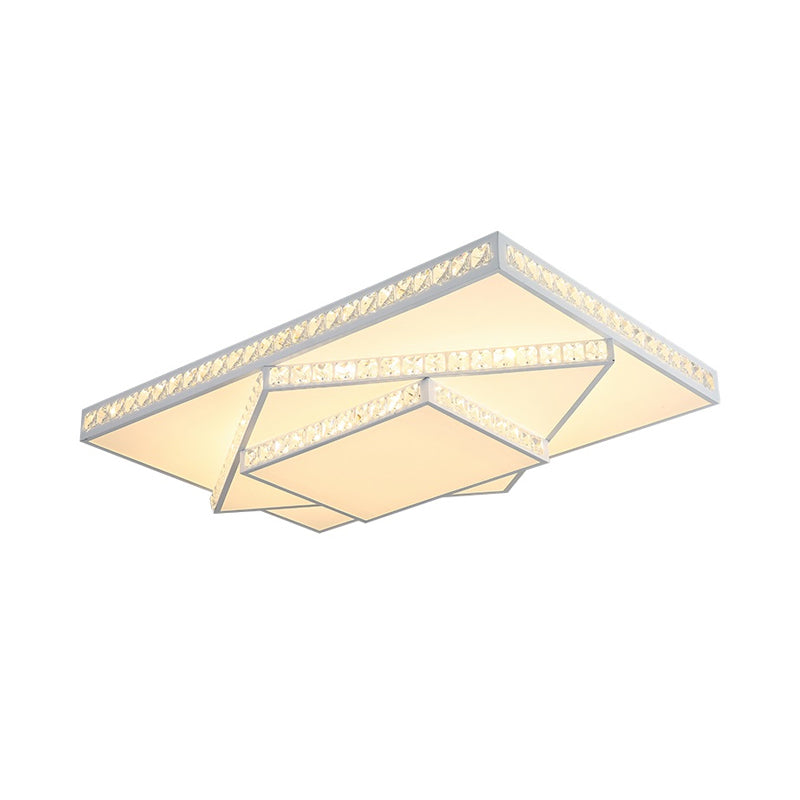Modern Crystal Led Ceiling Lamp: Rectangle/Square Stylish Flush Mount For Bedroom White
