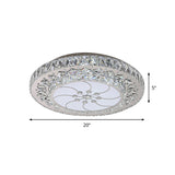 Contemporary Led Drum Ceiling Fixture Nickel Finish Crystal Flush Mount