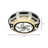 Modern Led Flush Mount Ceiling Light Fixture With Crystal Block Drum Shade In Nickel -