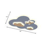 Cloud Flight Ceiling Flush Mount Cartoon Acrylic Blue Wood Led Light Fixture