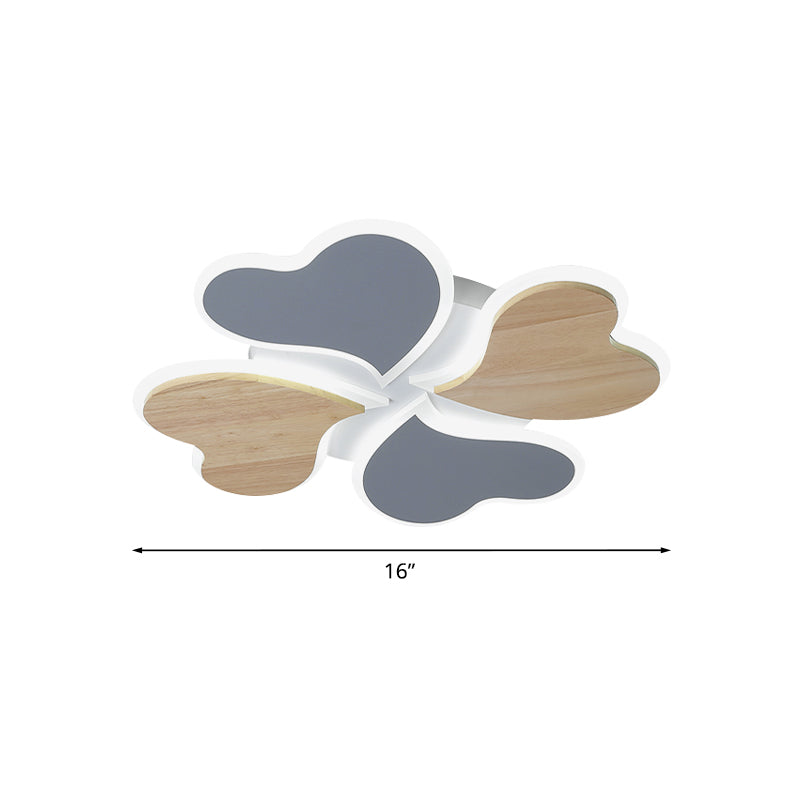 Nordic-Style 4-Leaf Clover Led Ceiling Light With Blue And Wood Finish