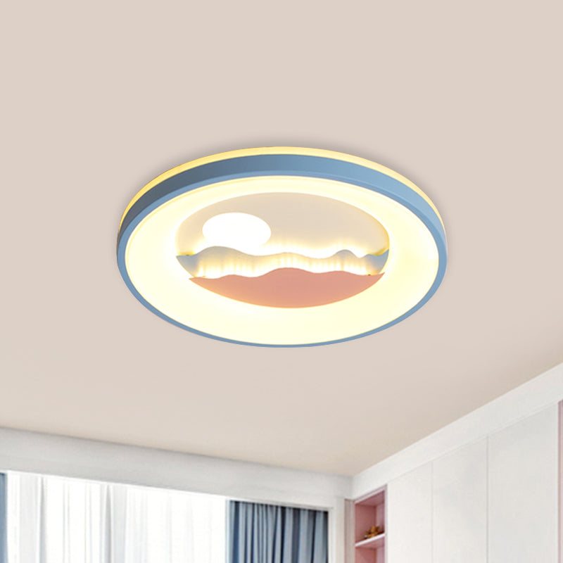 Sunset Round Acrylic Flush Light Fixture With Nordic Led Pink/Blue Mount For Childs Bedroom
