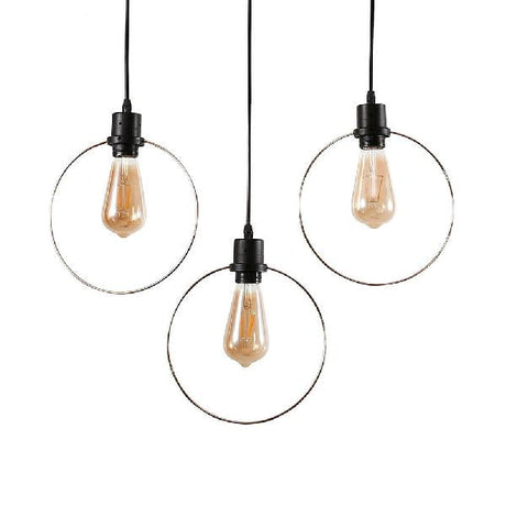 Retro Black Finish Iron Hanging Lamp - 3 Heads Round/Square/Pentagon Frame Coffee Shop Ceiling