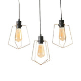 Industrial Metal Ceiling Pendant Light With Gold Ring And Pentagon Design - 3 Lights Suspended Lamp