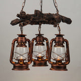 Coastal 3-Light Kerosene Clear Glass Chandelier In Bronze/Copper - Dining Room Pendant Lighting
