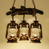Coastal 3-Light Kerosene Clear Glass Chandelier In Bronze/Copper - Dining Room Pendant Lighting