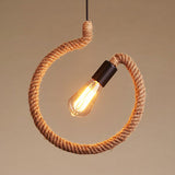 Vintage Black Hemp Rope Hanging Lamp With Triangle/Round Frame And 1 Light