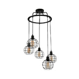Vintage Black Wire Cage Ceiling Light With Globe Shade - 3/4/5 Heads Metal Suspended Lamp