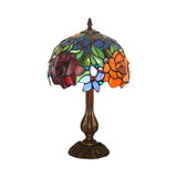 Victorian Blossom Table Lamp With Multicolored Stained Glass - Elegant 1-Head Nightstand Light