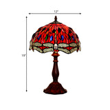 Laburnum Tiffany Nightstand Lamp With Red Glass Shade And Cabochons In Bronze