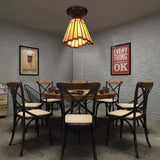 Tiffany Style Stained Glass Ceiling Light Mini Coolie Semi Flush Mount H8 X D6 Beige