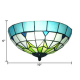 Bronze Stained Glass Ceiling Lighting - Mini Tiffany Style Flush Mount Light Fixture With Jewel For