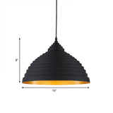 Retro Ridged Dome Pendant Light With Adjustable Cord - Ideal For Coffee Shops Black