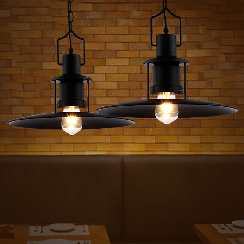 Industrial Metal Pendant Light - Flat Cone Shade 1 Black 16 Width Perfect For Dining Room Hanging