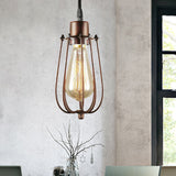 Rustic Iron Pendant Ceiling Light With Copper Finish - Farmhouse Bulb Shape & Wire Frame