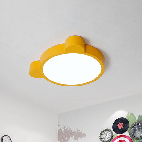 Cartoon Bear Led Flushmount Ceiling Light For Kids Bedroom In Black/White/Pink