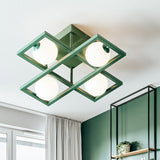 Modern Iron Semi Flush Ceiling Lamp With Globe White Glass Shade - Green 3/4/6-Head Macaron Design
