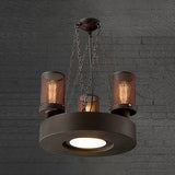 Rustic Farmhouse Mesh Shade Chandelier With 3 Bulbs - Cylindrical Hanging Light Fixture Rust