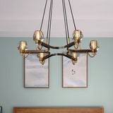 Antique Bronze Crystal Chandelier Pendant With Hexagram Frame - 6-Light Bud Ceiling Lamp