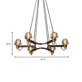 Antique Bronze Crystal Chandelier Pendant With Hexagram Frame - 6-Light Bud Ceiling Lamp