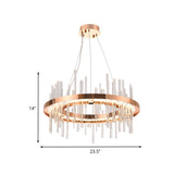Modern Crystal Strip Led Chandelier - Rose Gold Circle Ceiling Lamp For Bedroom
