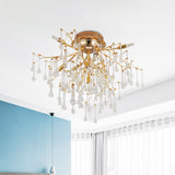 Cascade Bedroom Traditional Crystal 10-Head Semi Flush Ceiling Lamp - Gold