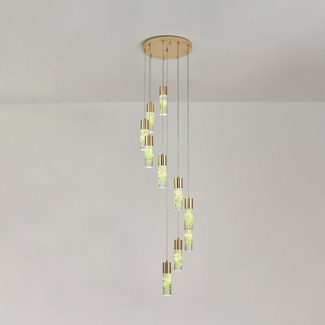 Spiral Cluster Tube Pendant: 10-Light Modern Gold Acrylic Hanging Fixture