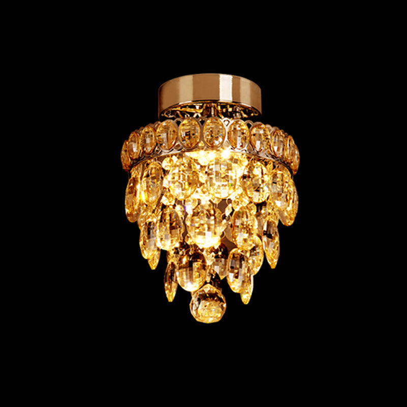 Modern Chrome Single-Bulb Crystal Ceiling Flush Mount Light
