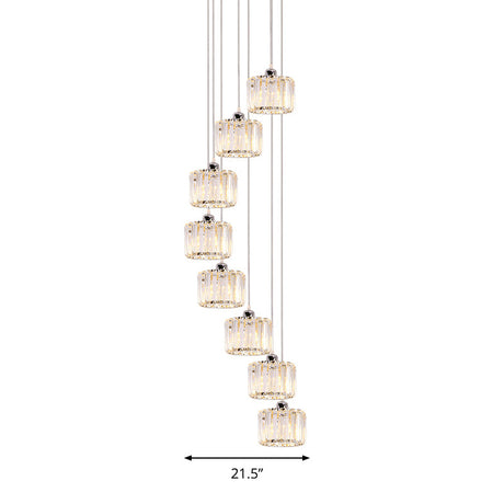 Modern 10-Head Cluster Pendant Light With Crystal Shade - Elegant Lobby Hanging Lamp