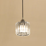 Simple Chrome Cylinder Pendant Lamp With Crystal Pendulum - Ideal For Bedside Or Ceiling