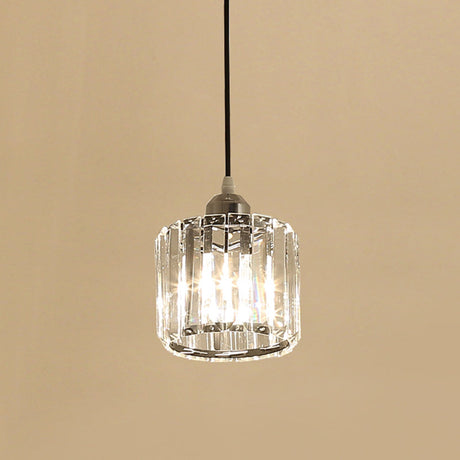 Simple Chrome Cylinder Pendant Lamp With Crystal Pendulum - Ideal For Bedside Or Ceiling