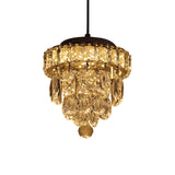 Modern 1-Light Pendant With Clear Crystal Suspension - Mini 5-Tier Tapered Design