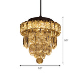 Modern 1-Light Pendant With Clear Crystal Suspension - Mini 5-Tier Tapered Design