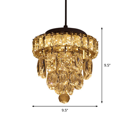 Modern 1-Light Pendant With Clear Crystal Suspension - Mini 5-Tier Tapered Design