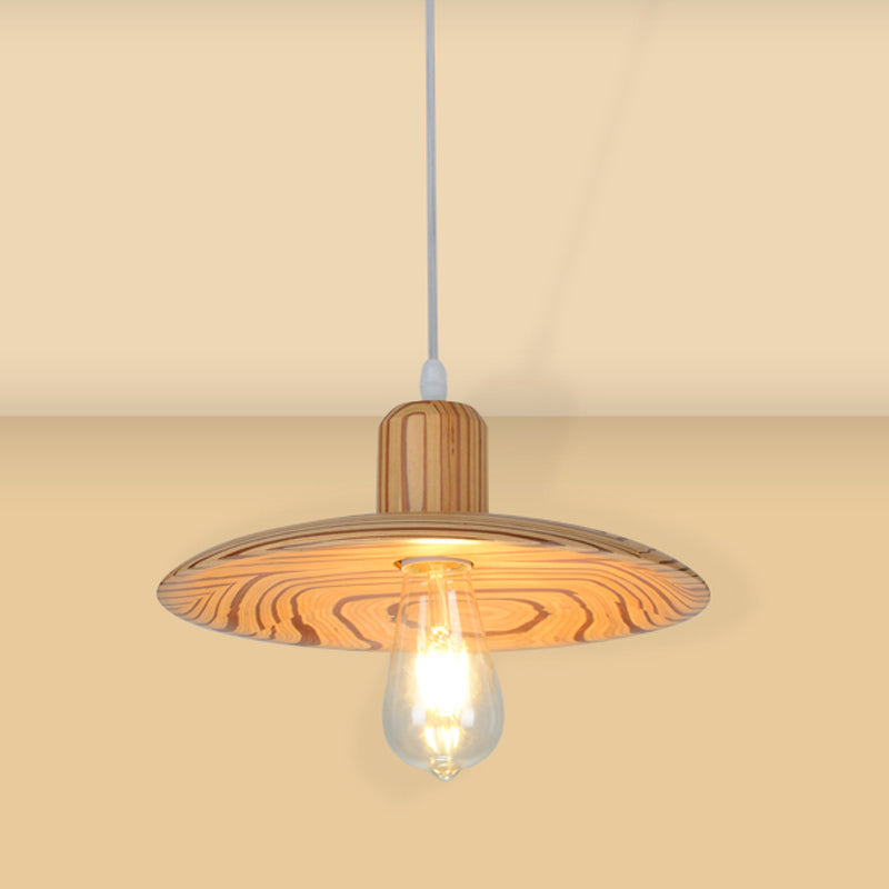 Down Lighting Wood Disk Pendant Lamp For Dining Room - Minimalist 1 Light Beige/Orange Red