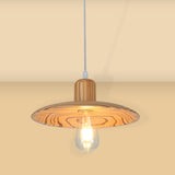 Down Lighting Wood Disk Pendant Lamp For Dining Room - Minimalist 1 Light Beige/Orange Red