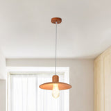 Down Lighting Wood Disk Pendant Lamp For Dining Room - Minimalist 1 Light Beige/Orange Red