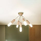 Modern Wood Capsule Semi Mount Ceiling Lamp For Bedroom - Beige 3/5-Light