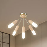 Modern Wood Capsule Semi Mount Ceiling Lamp For Bedroom - Beige 3/5-Light