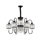 Modern Black Crystal Chandelier - 5/8 Cylindrical Heads With Gooseneck Arm