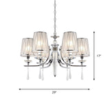 Modern Cone Chandelier With Crystal Draping - Fabric Chrome Pendant Light (6 Lights)