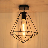 Retro Diamond Cage Ceiling Lamp - Metallic Semi Flush Mount Light For Kitchen In Black