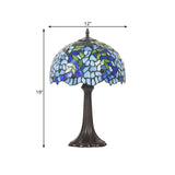 Mediterranean Leaf Pattern Table Lamp Stained Glass Nightstand Light In Bronze