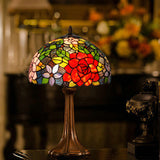 Victorian Hand-Cut Stained Glass Rose Table Lamp - Bronze Nightstand Light