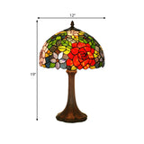 Victorian Hand-Cut Stained Glass Rose Table Lamp - Bronze Nightstand Light