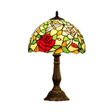 Tiffany Hand-Crafted Art Glass Table Lamp With Rose Pattern - Bronze Finish